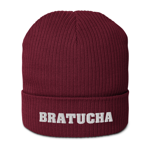 Bio-Beanie Bratucha Mütze burgundy - white