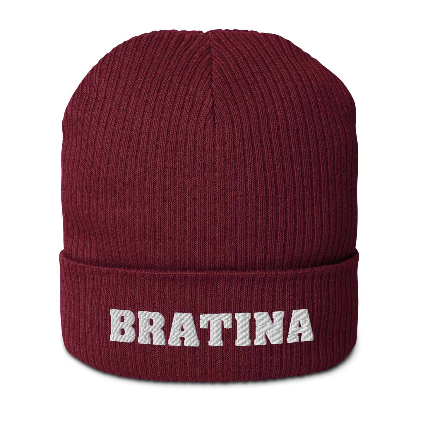Bio-Beanie Bratina Mütze burgundy - white