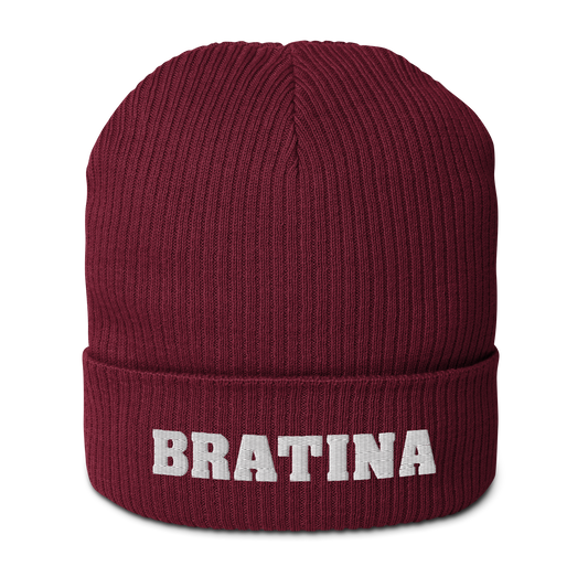 Bio-Beanie Bratina Mütze burgundy - white
