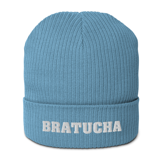Bio-Beanie Bratucha Mütze light blue - white